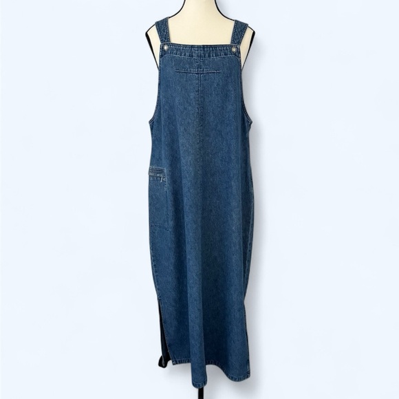 Vintage 90s Woolrich Sleeveless Denim Maxi Overall Dress | Long Jean Dress Large - Picture 1 of 17